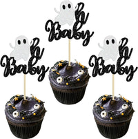 Gyufise Halloween baby shower cupcake toppers with Oh Baby ghost designs on picks - view 10