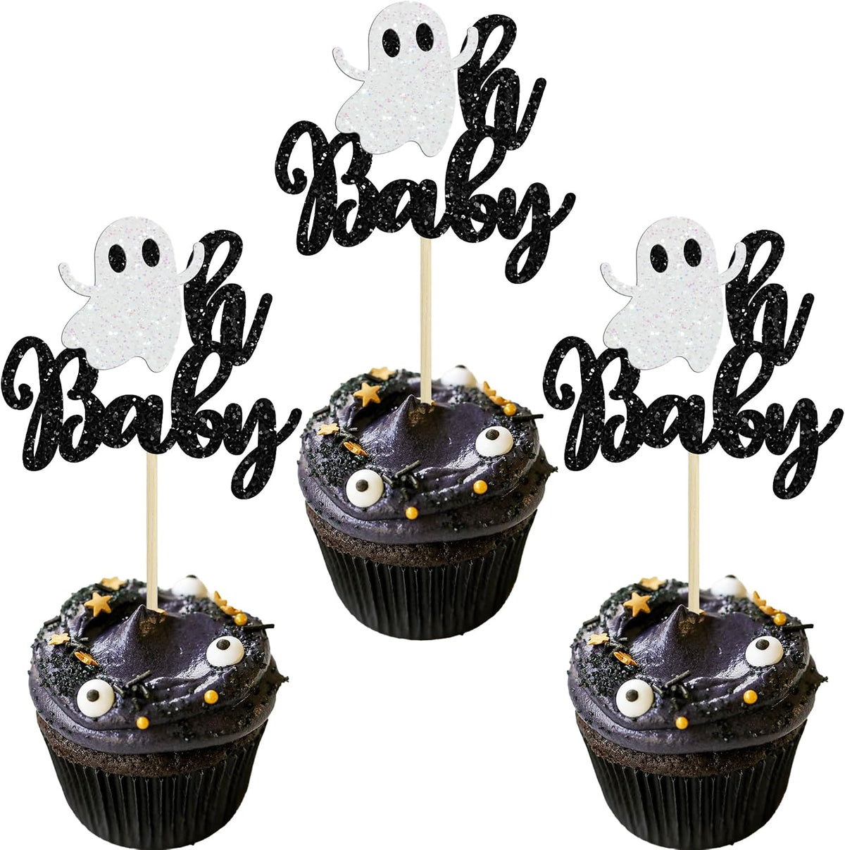 Gyufise Halloween baby shower cupcake toppers with Oh Baby ghost designs on picks - view 10