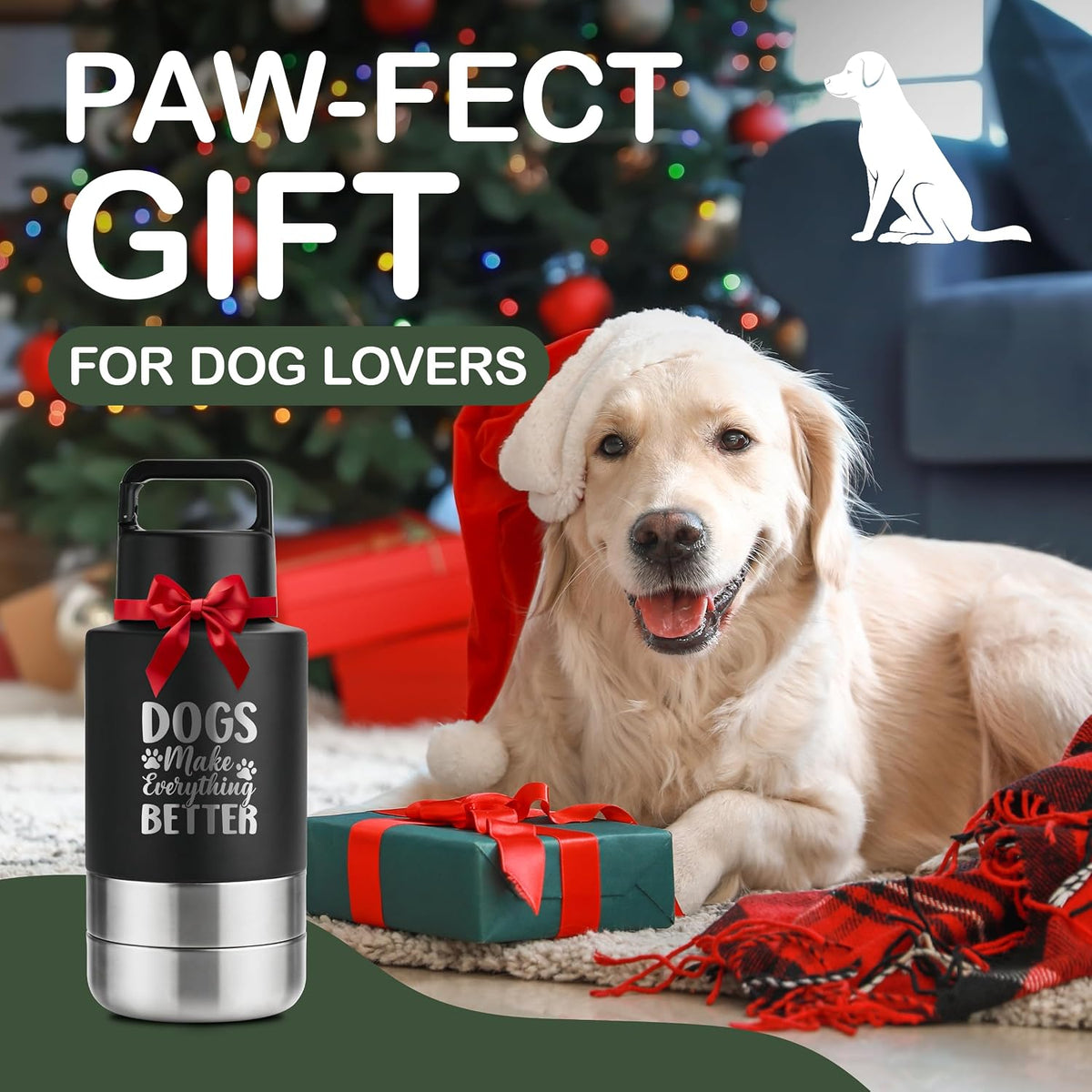 KEWIXY Insulated Dog Travel Water Bottle with Detachable Bowls - Black:Dogs Better / 32 Oz - image 2