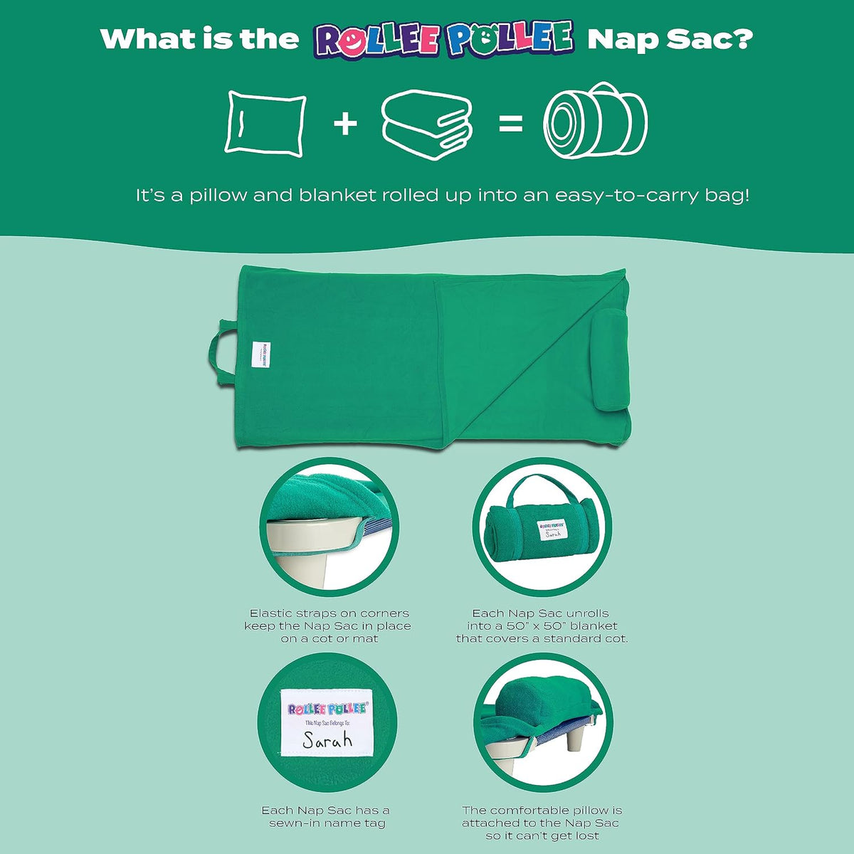 ROLLEE POLLEE Nap Sac Roll Up Napping Blanket with Attached Pillow - Royal Blue - image 4