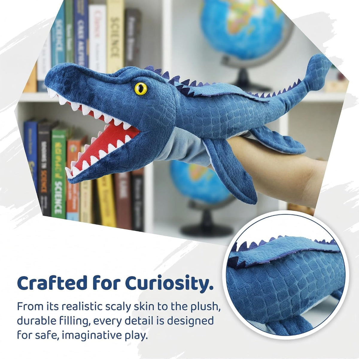 Marine Animals Hand Puppets for Kids, Toddler Includes Sharks - Mosasaurus / Dinosaurs - image 4