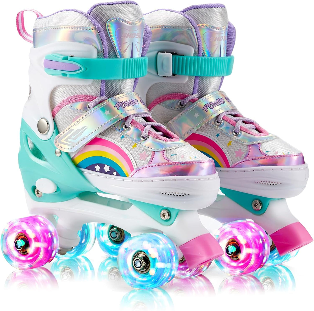 SHDSL pink rainbow light up adjustable roller skates for girls