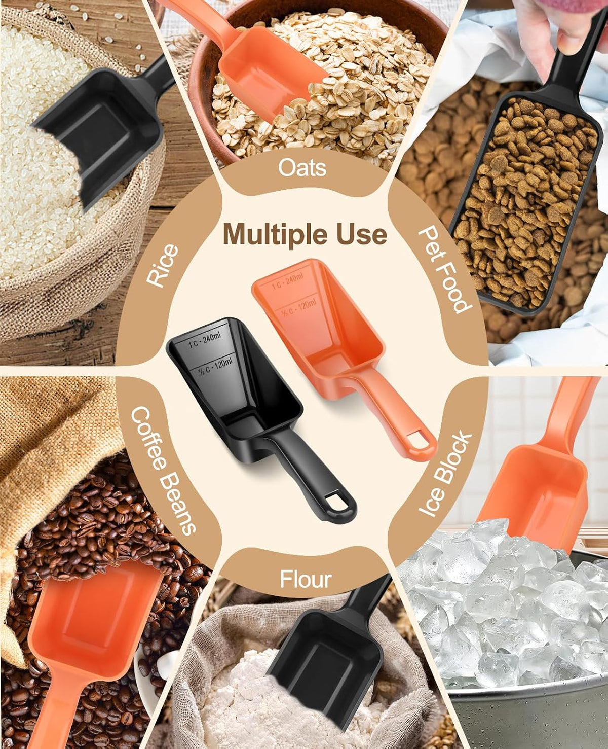 2-Pack Dog Food Scoop 1 Cup - Black and Orange - image 3