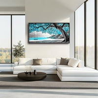 Extra Large Framed Abstract Tree Wall Art,Black and White Tree of Life Wall Decor,Blue Teal Sea Pictures for Living Room,Canvas Print Painting Modern Artwork Bedroom Office Bathroom 60L x 30W
