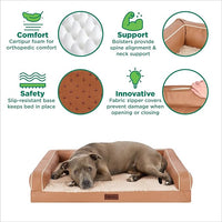 FurHaven Orthopedic Dog Sofa Bed – Memory Foam Couch with Bolsters, Textured Plush & Water-Resistant Cover, Washable Cover, Joint Support - Camel, Jumbo