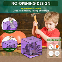 Piggy Bank for Adults Must Break to Open Acrylic Clear Piggy Bank - Purple / 12x12CM - image 3