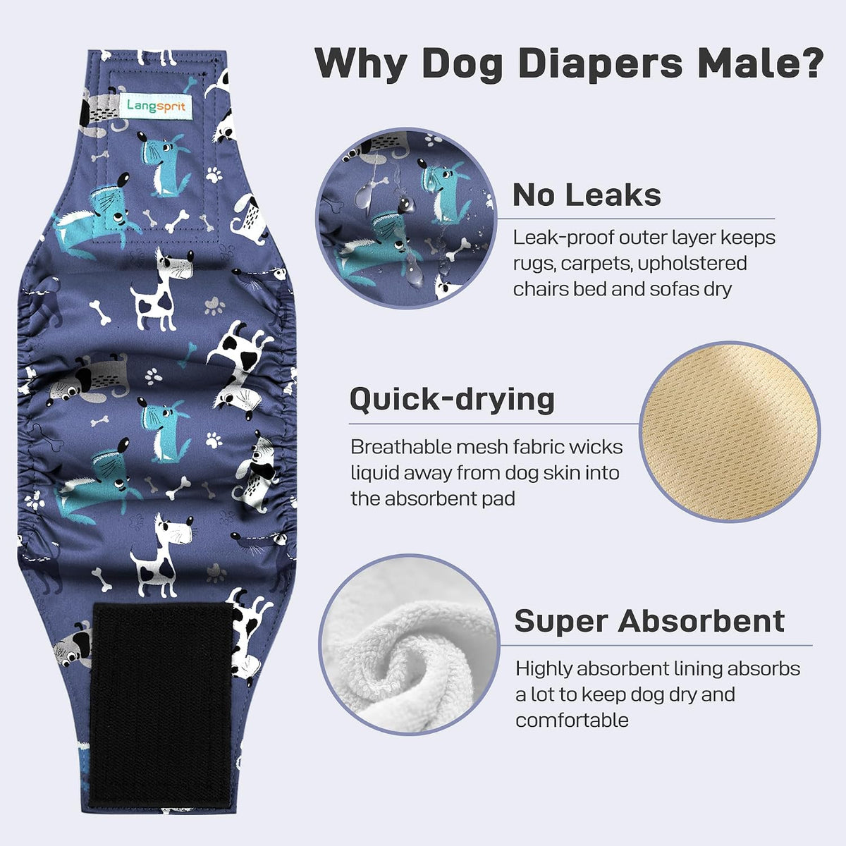 Langsprit Small Male Dog Diapers for Doggie Puppy - Dogs & Bones / XX-Large / 5 - image 2