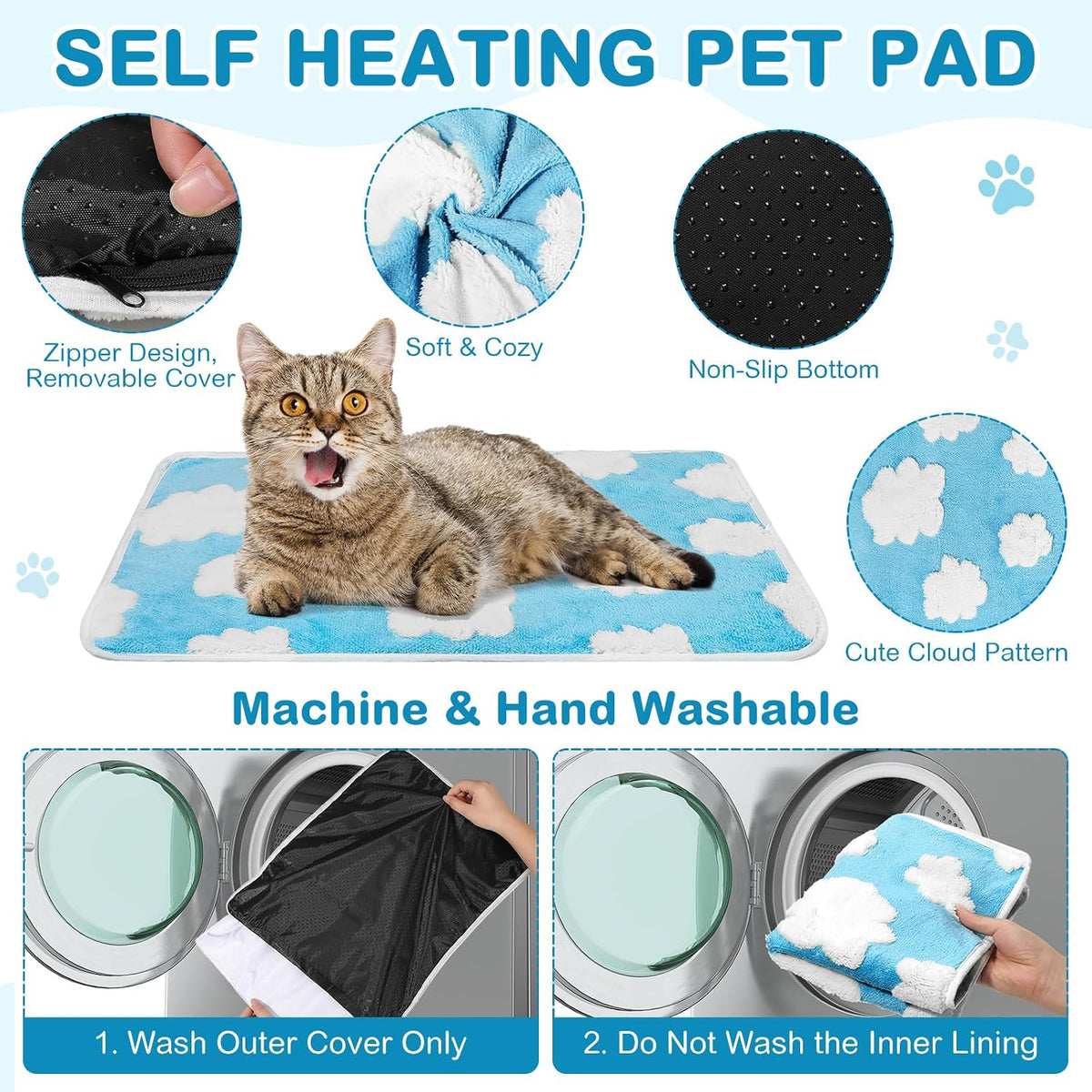 4 Pack Self Heating Cat Pad Self Warming Dog Mat, Heart - Clouds / 16 x 20 Inches - image 2
