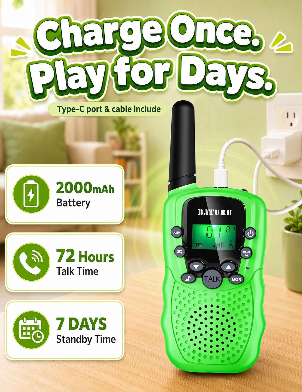 Walkie Talkies for Kids 4 Pack Rechargeable Outdoor Toys Gifts Boys - Blue Pink Yellow Green - image 3