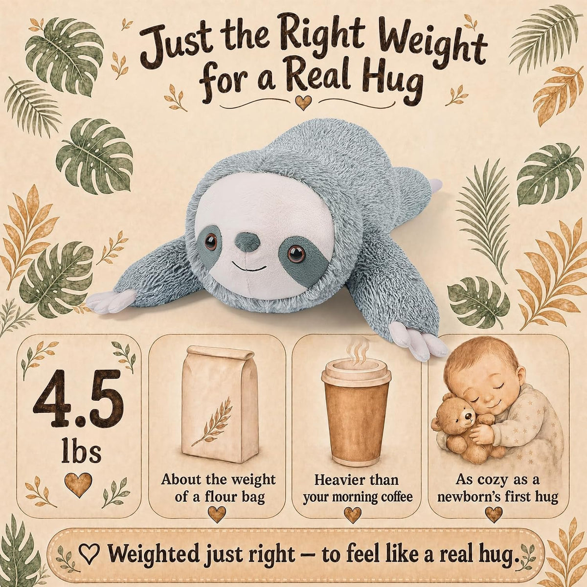 gnomantic Turtle Weighted Stuffed Animals, Plush Pillow for Kids – Fun for Kids & Family - Blue Sloth / Medium / Sloth - image 3