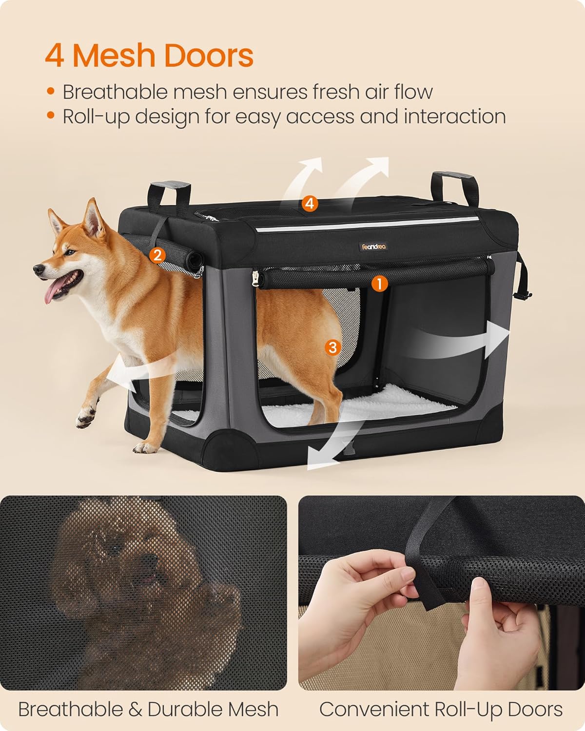 Feandrea Collapsible Dog Crate - L（30"L x 21"W x 21"H） - image 4