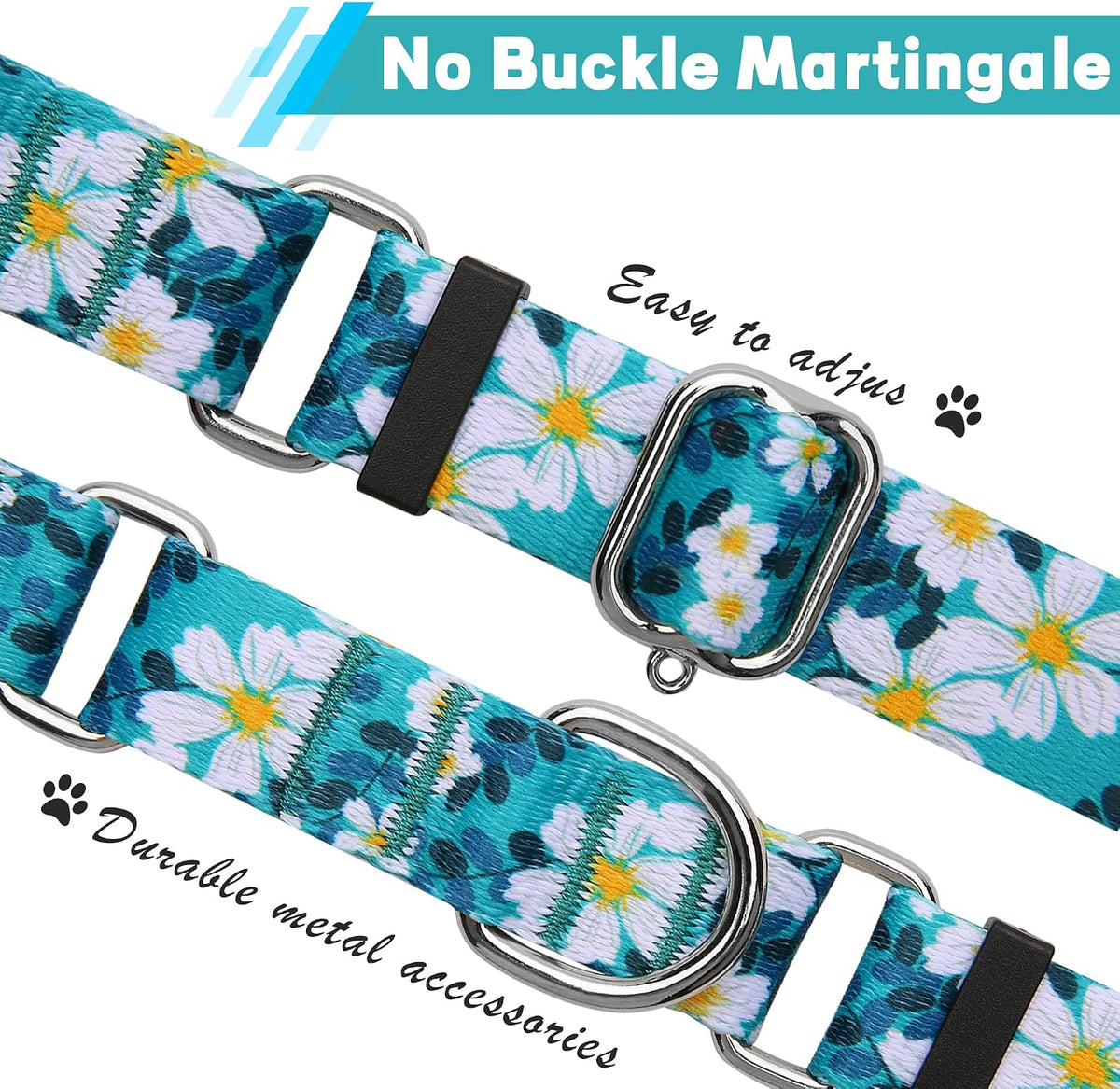 Hikiko Martingale Dog Collar Without Buckle - Green Flower / Large - image 2