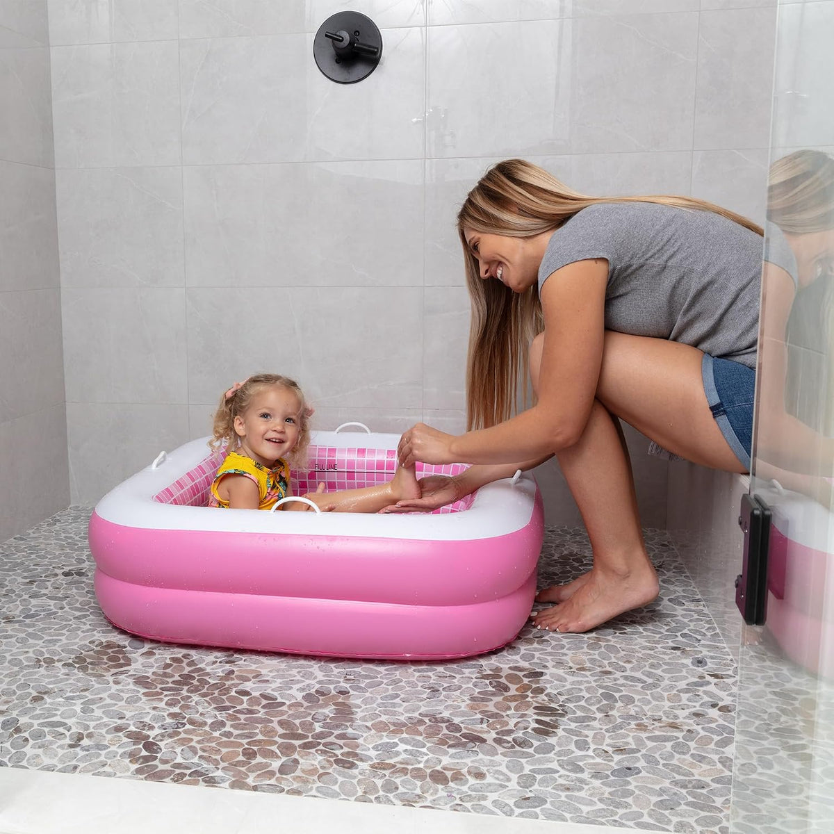 3-in-1 Inflatable Baby Pool, Safety Secure Grip Handles - 34" Square Playful Pink - image 3
