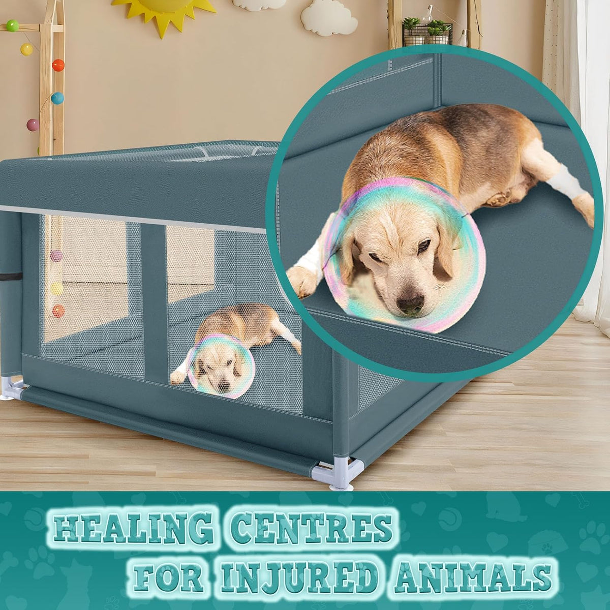 42x42 Inches Puppy Playpen with Gate - Bluish Green / 42x42 IN With Cover - image 4