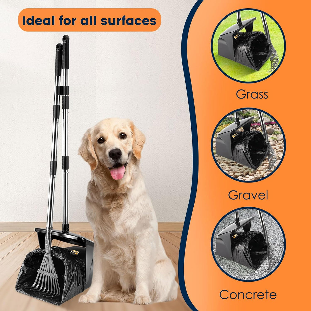 Pooper Scooper for Large Dogs Heavy Duty Swivel Bin & Rake with 20 - image 3