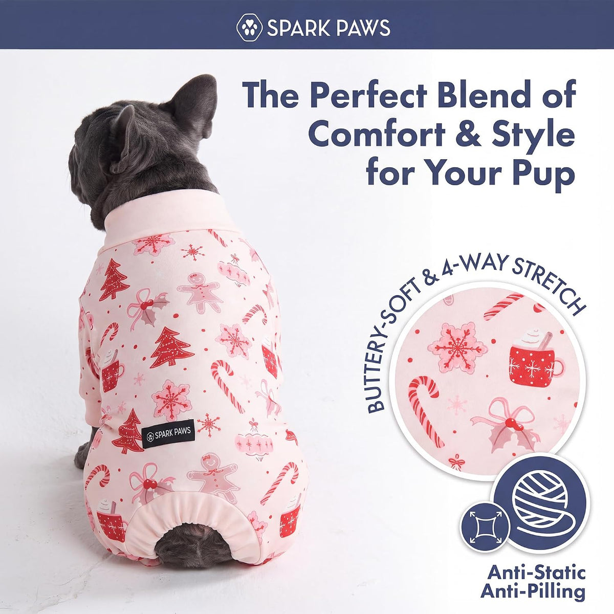 Spark Paws Dog Pajamas - Stretch Onesie Recovery Full Leg Surgery Suit PJS – Essentials for Dogs - Candy Cane / X-Large - image 2