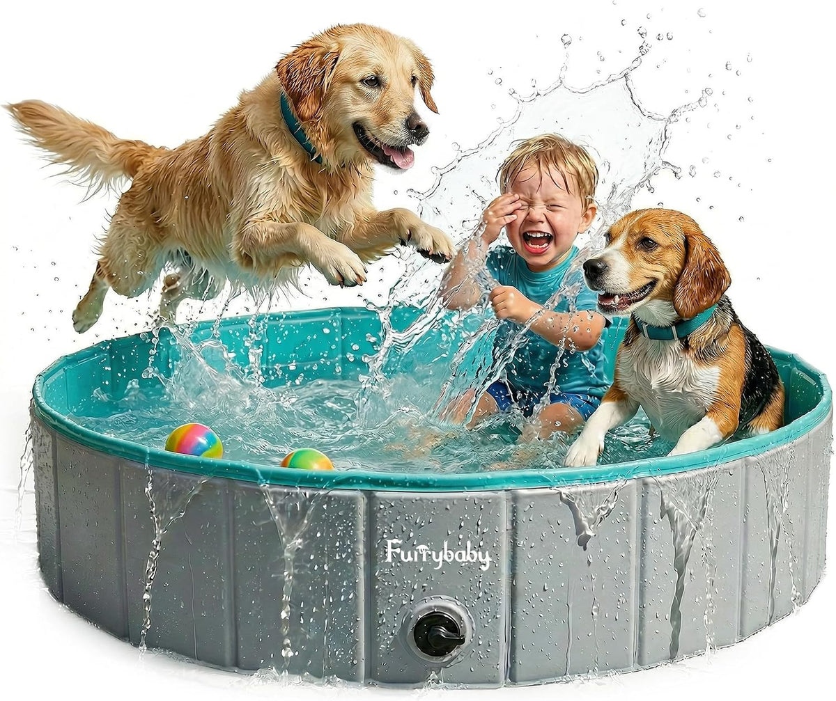 Furrybaby Foldable Dog Pool Non-Slip Hard Bath Tub Indoor Outdoor - 48*12inch / Grey,blue