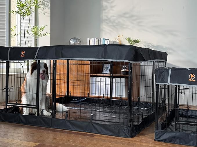 PJYuCien Dog Playpen Plus Storage Bag, 32" H 8 Panels Puppy Pen with Square Bottom & Top Cover, Heavy Duty Dog Fence for Camping