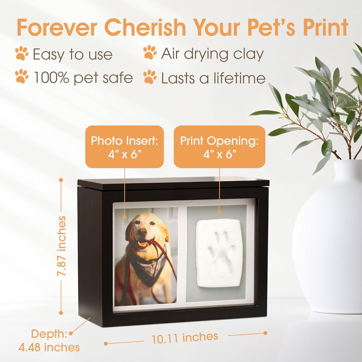Pearhead Pet Ceramic Forever in Our Hearts Urn, Pet Memorial - Black Clay Pawprint Urn - image 3