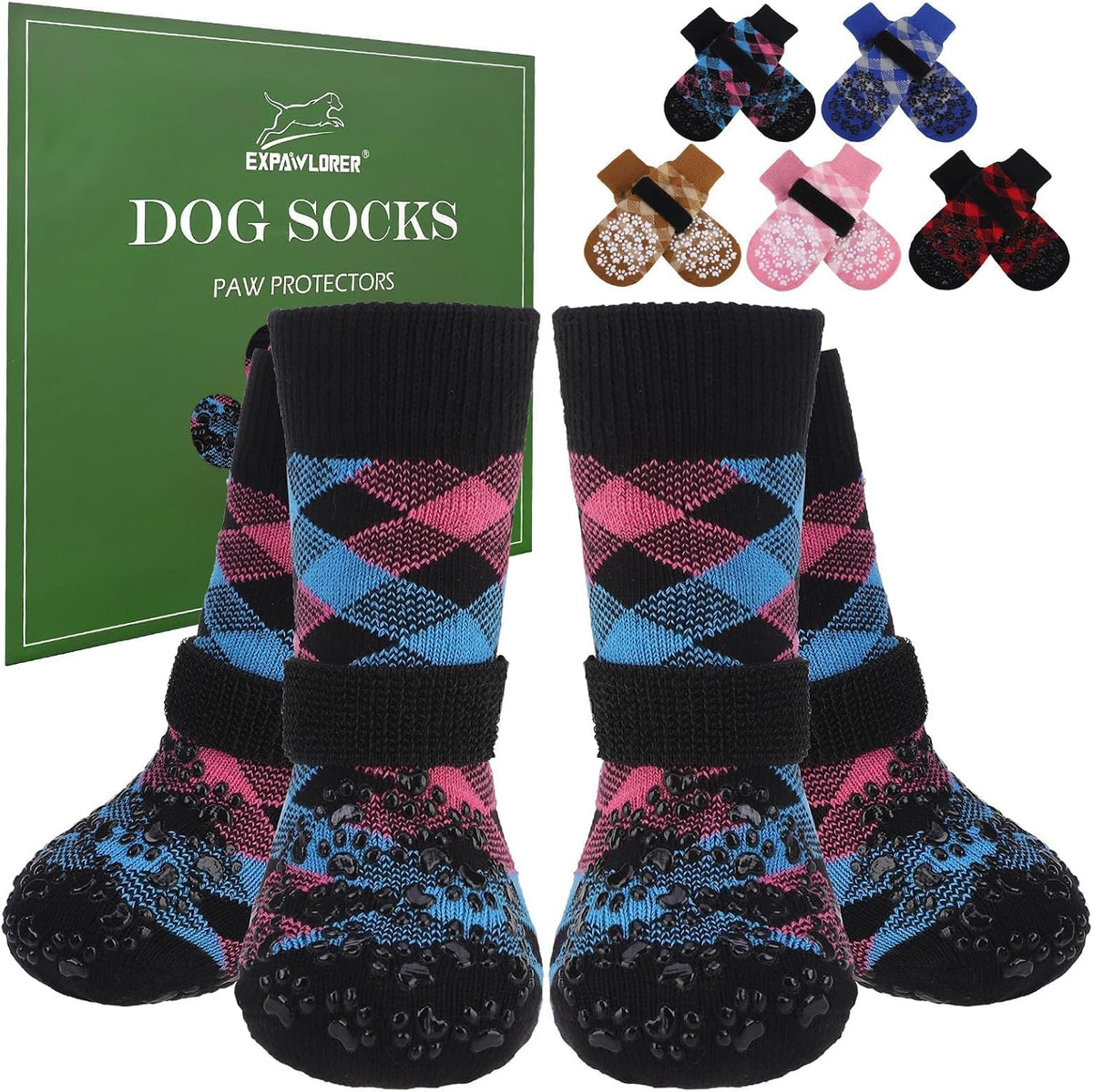 EXPAWLORER Dog Socks for Hot Pavement Summer to Prevent Licking Paws - X-Large / Pink&Blue