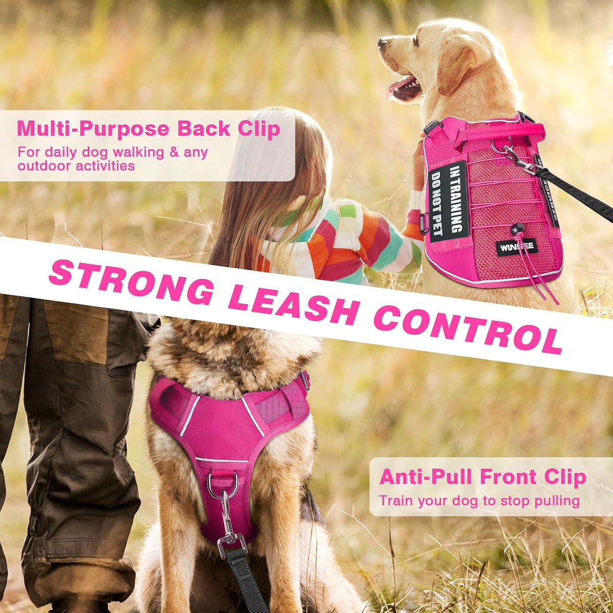 WINSEE Service Dog in Training Mesh Harness with 10 Removale Pet - Medium / Pink - image 3