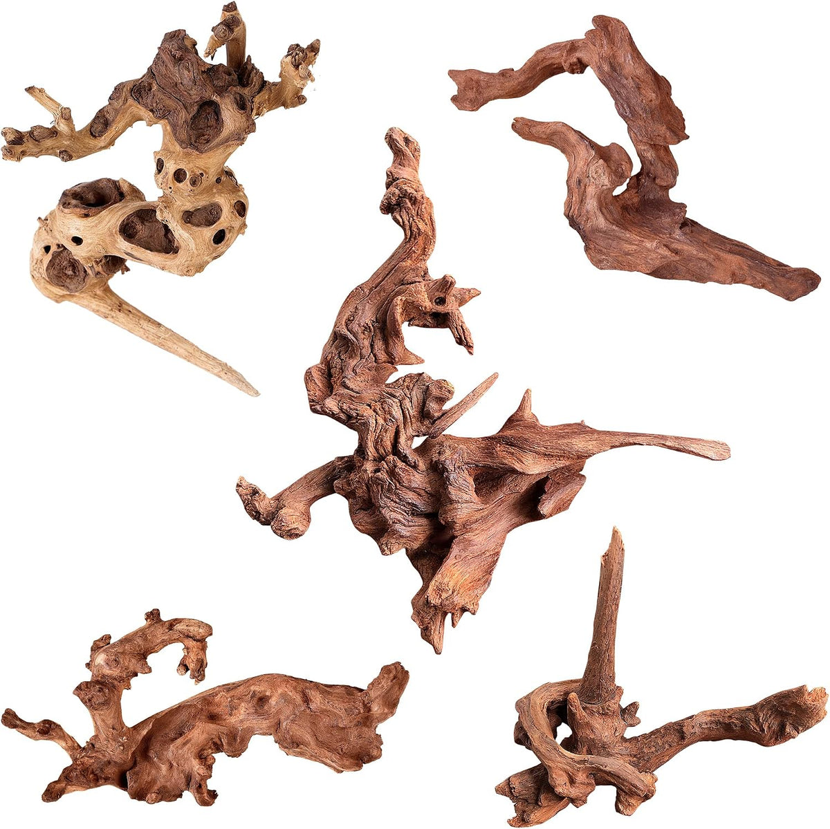 majoywoo Natural Driftwood for Aquarium Decor Fish Tank Decor Reptile - Mopani Driftwood 4.5 to 7.5 Inch (Pack of 5)