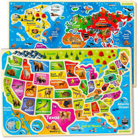 US Map Puzzles for Kids Ages 4-6 - Wood Maps x2