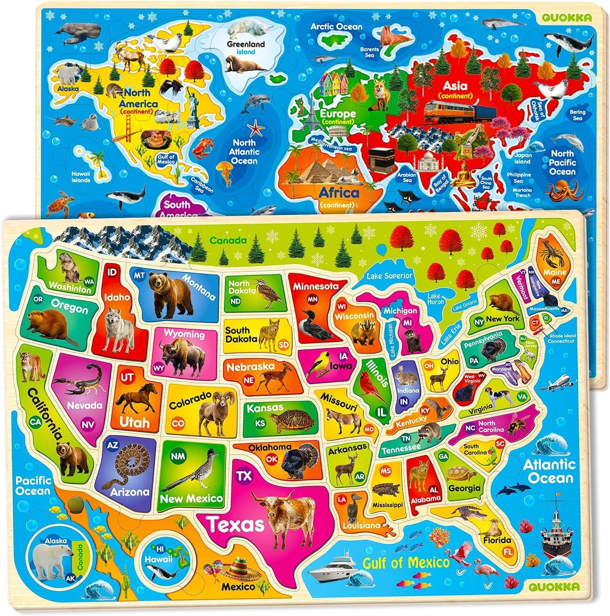 US Map Puzzles for Kids Ages 4-6 - Wood Maps x2