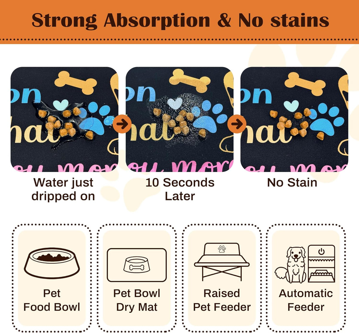 Pet Feeding Mat for Floors Cat Food Mat Waterproof Dog Food Mat - 24"L x 16"W / Black - image 2