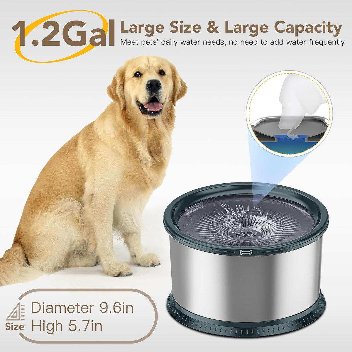 6.5L Stainless Steel Dog Water Bowl - Green / 4.5L - image 2
