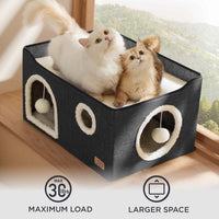 Bedsure Cat House Bed for Indoor Cats with Fluffy Ball and Scratch Pad - Dark Grey / Widen - image 4
