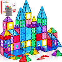 Antibacterial Magnetic Tiles - 124 PCS (4 XL Squares Included)