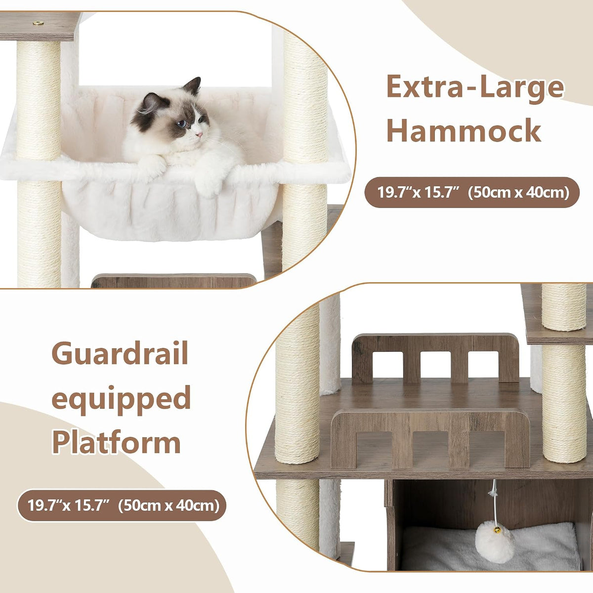 Modern Cat Tree, 76'' Tall Cat Tower, 3 Big Platform GCT103WB - Rustic Gray / 70.9 inches - image 3