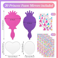 Geetery unbreakable kids mirror craft kit, 20 heart and oval foam princess mirrors in pink, blue and - view 18