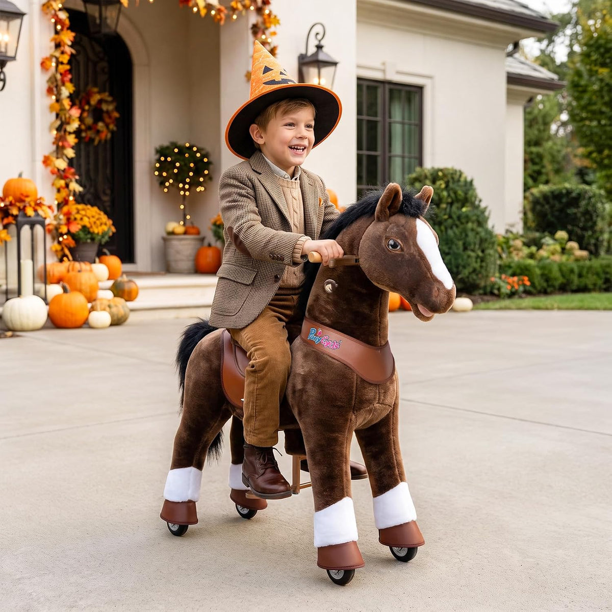PonyCycle rainbow ride-on unicorn for toddlers with plush body, handlebars and hand brake - view 5