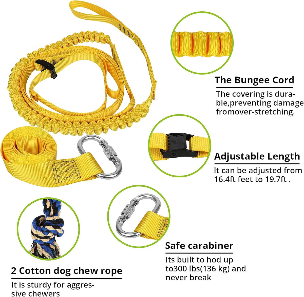 Dog Hanging Bungee Tug Toy: Interactive Tether Tug-of-War for Pitbull - X-Large-Yellow-for Single Dog - image 3