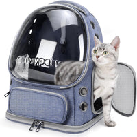 Cat Backpack Carrier, Breathable Cat Carrier Large Space Bubble Pet Backpack for Kitty Small Dog up - Blue