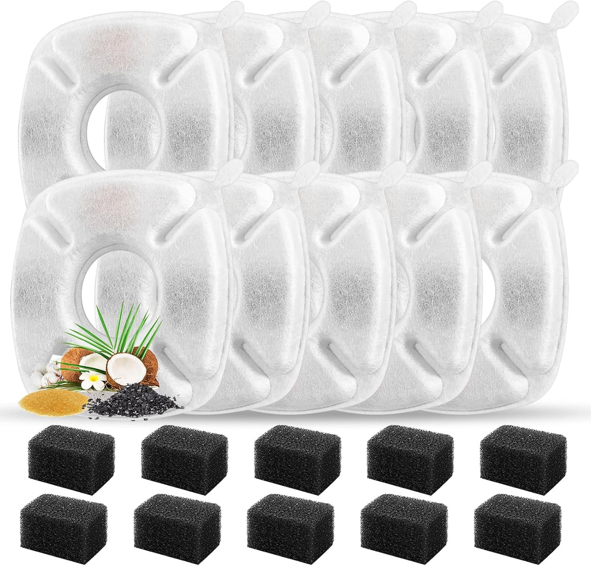 24 Pcs Cat Fountain Replacement Filters 12 Pack Cat Water Fountain - 10 Filters & 10 Sponges