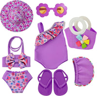 Kajaia 8 Pcs 18 Inch Doll Swimsuits Clothes and Accessories – Fun for Kids & Family - Purple / Swimsuit
