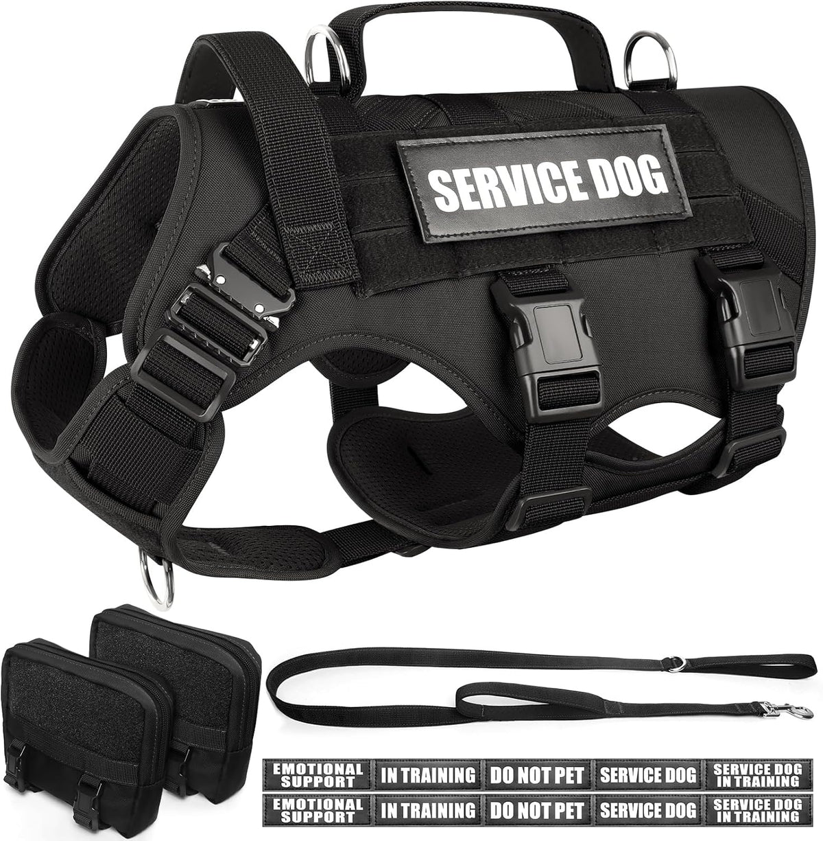 WINSEE Tactical Dog Harness with Dog Leash - Large / Black