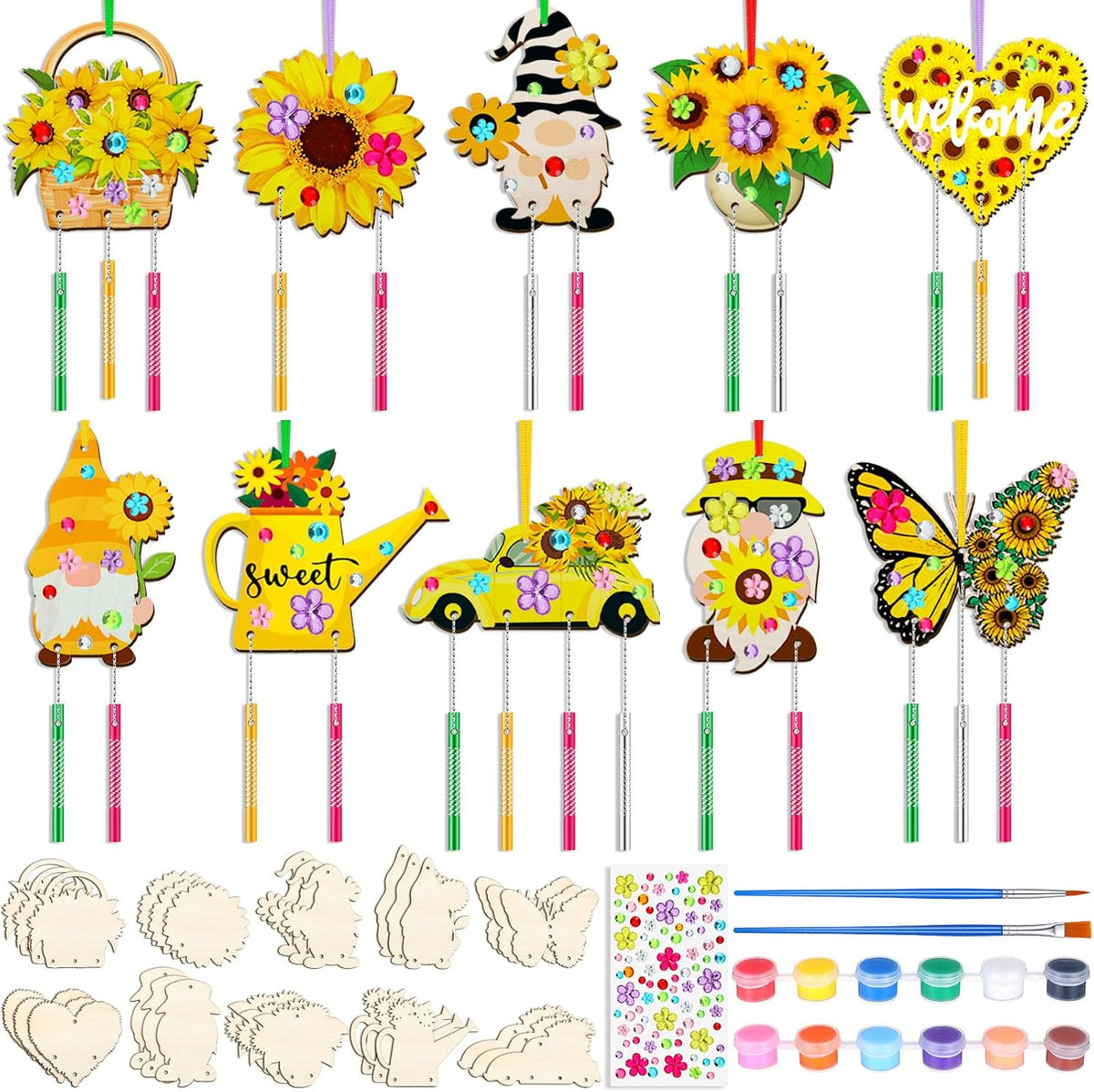 JellyArch DIY butterfly wind chime kit with 30 wooden butterflies and tubes - view 4