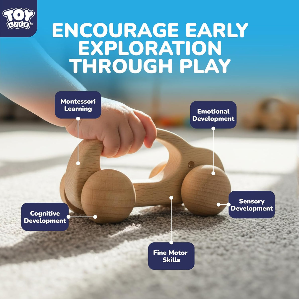 TOY Life Wooden Toys Cars, Montessori Baby Toys 6-12 Months - 6 PCS Rattle Set - image 4