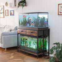 VOWNER 40 Gallon Aquarium Stand with Power Outlet & Cabinet Storage - Rustic Brown + Black / 39.4" L x 18.9" W x 31.5"H