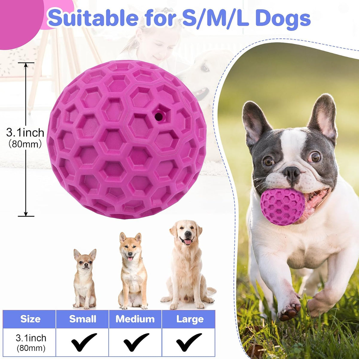 DISSKNIC Indestructible Squeaky Dog Ball, Relieves Anxiety - Large / Rose Red - image 2