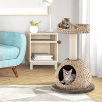 Tangkula Modern Cat Tree, Small Cat Tower with Natural Sisal Scratching Post, Hand-Made Wicker Cat Condo & Top Perch, Funny Hanging Toy Ball, Cute Cat Tree Tower for Indoor Cats