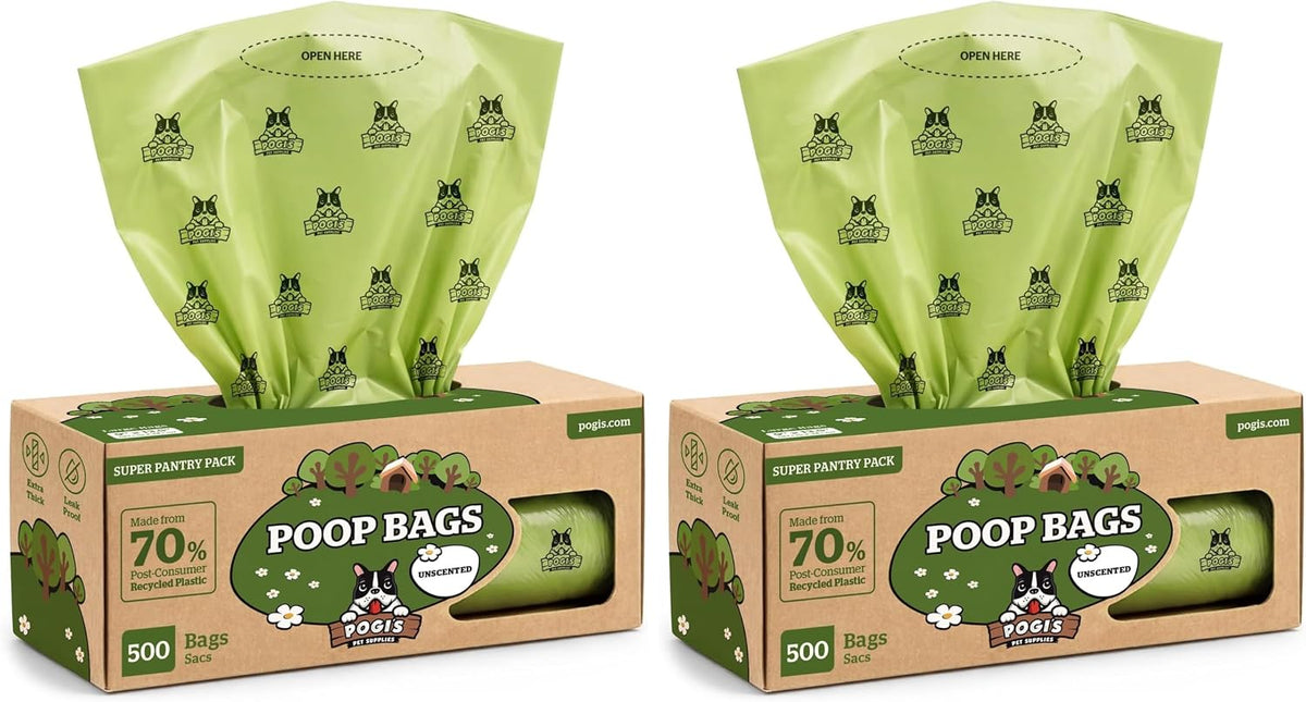 Pogi's Large Dog Poop Bags, Single Roll, Leak-Proof - 500 Count (Pack of 2) / Unscented