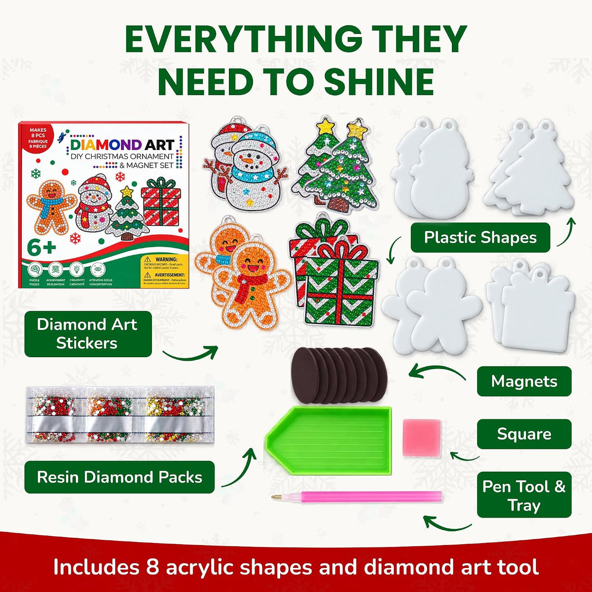Little Jupiter diamond art Christmas ornaments kit with gem bells, stars and snowflakes - view 9