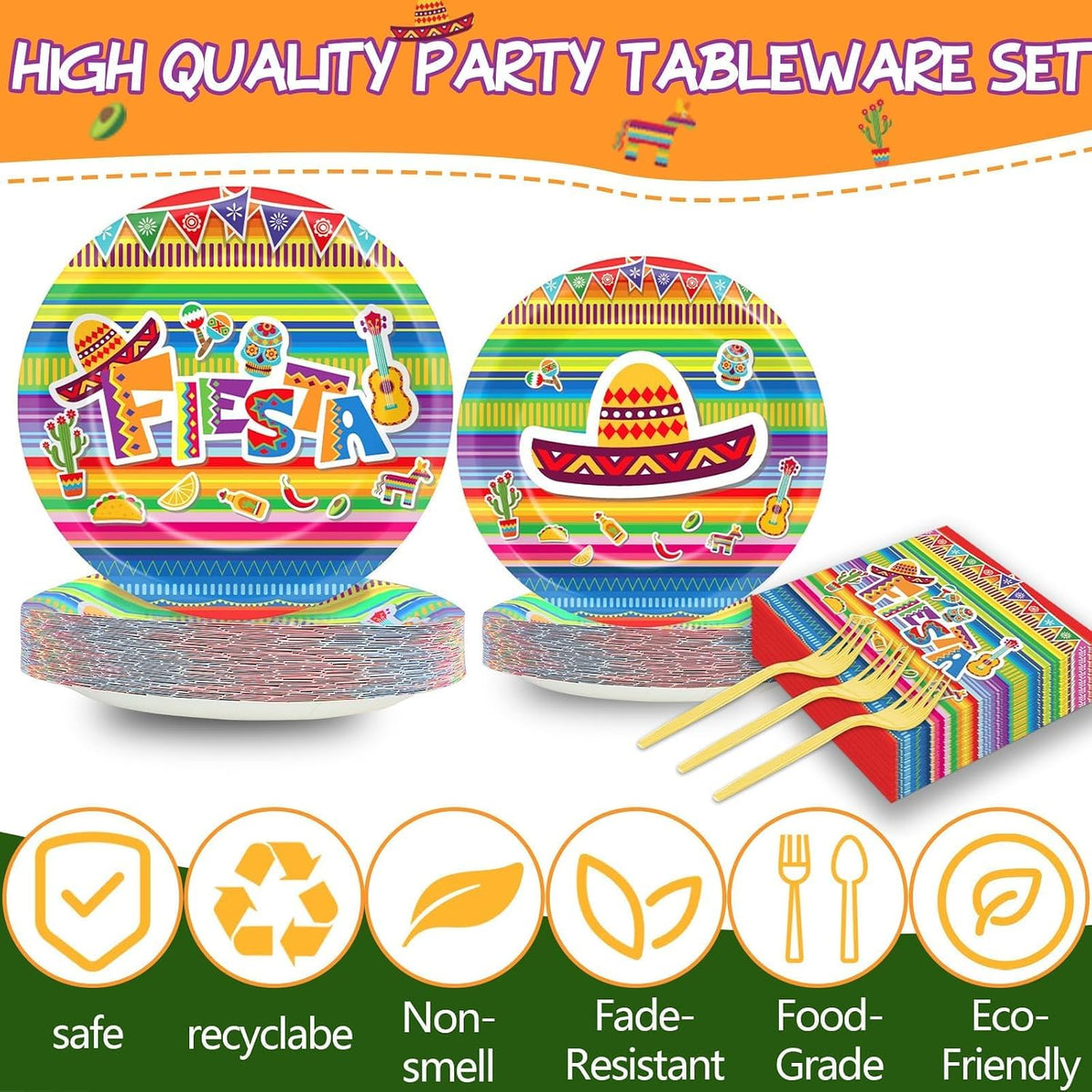 CHUNNIN 200 PCS Gone Fishing Party Plates Napkins Fishing Tableware - Mexican Fiesta - image 3