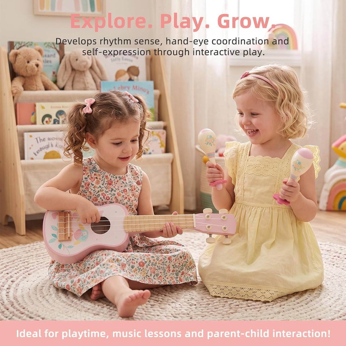 Kids Guitar for Girls,Wooden Musical Instruments Toy for Toddlers – Fun for Kids & Family - Pink for Girls - image 4