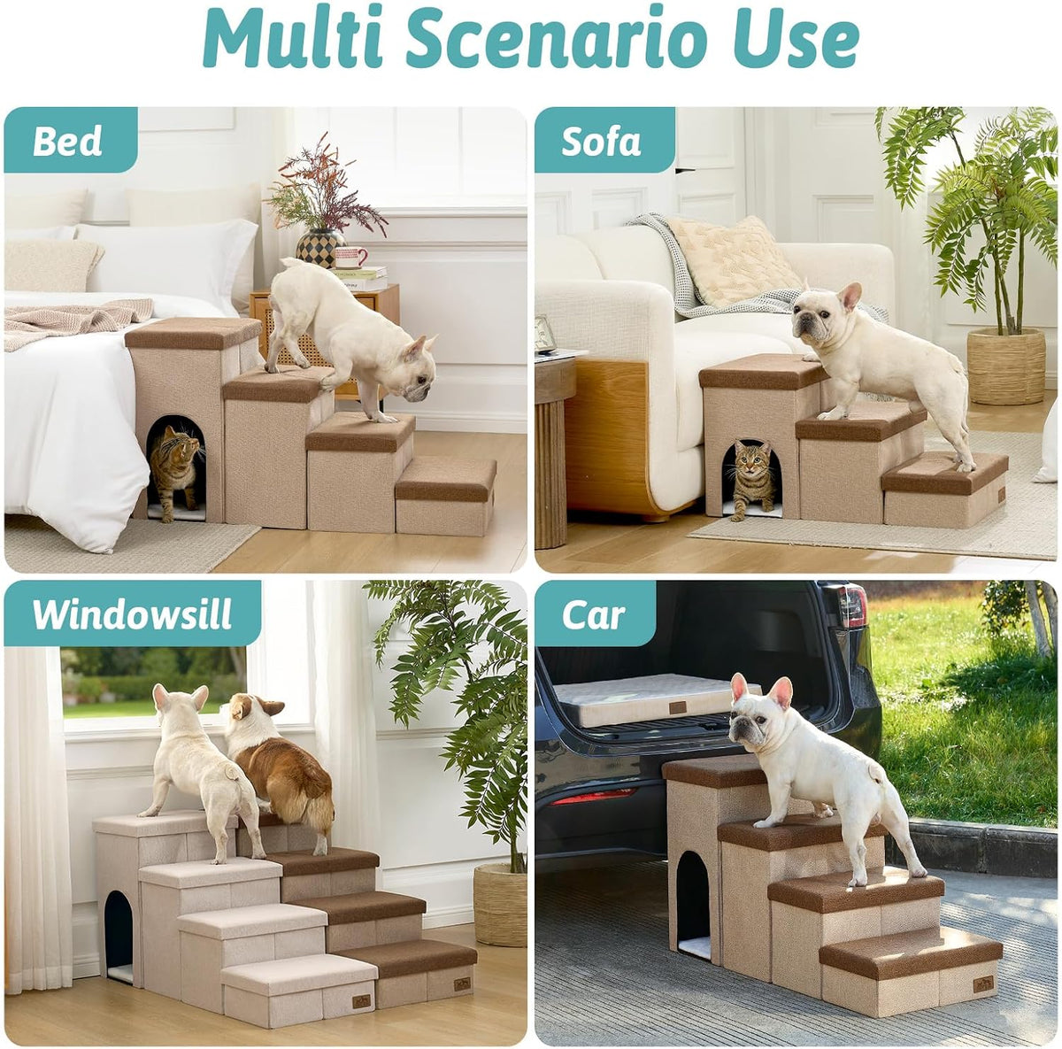 COZY KISS Dog Stairs with Storage, 16.7" H Wider Dog Steps - Brown / 3 / 32.5x17x17.7 inch - image 4